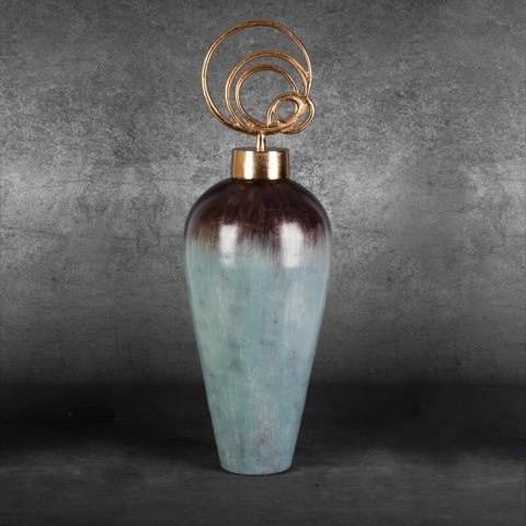 Dekoratiivne klaaskujuke 01, kuldne/türkiissinine, 23 cm x 23 cm x 64 cm