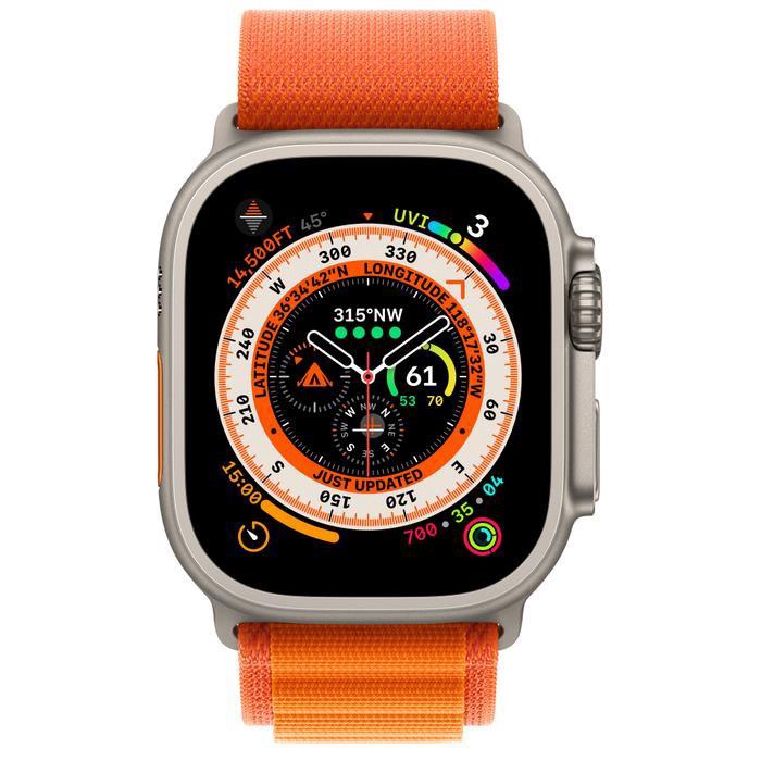 Умные часы Apple Watch Ultra GPS + Cellular, 49mm Titanium Case with Orange Alpine Loop - Large, титановый