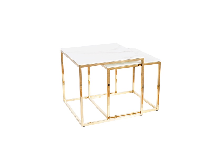 Журнальный столик Gloria With Marble Effect, золотой/белый, 45 см x 45 см x 43 см