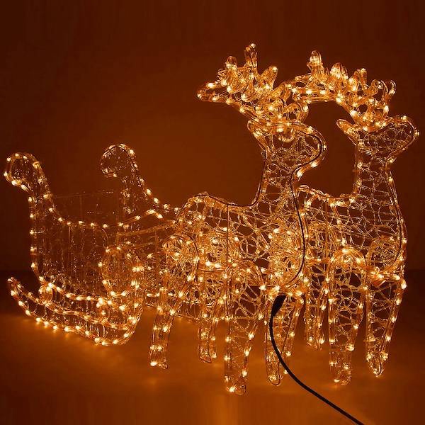 Dekoratsioon Springos Reindeer With Sleigh, 65 cm, 150 cm, valge