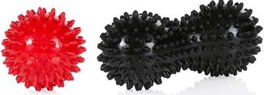 Masažinis kamuolys Gymstick Spikey Massage Ball Combo 63014, juodas/raudonas, 7.5 cm