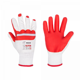 Рабочие перчатки вязаный ROCK RWBR9, для взрослых, резина/хлопок, белый/красный, 9, 6 шт.