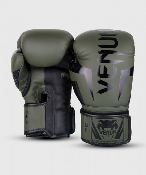Боксерские перчатки Venum Elite, черный/хаки, 14 oz