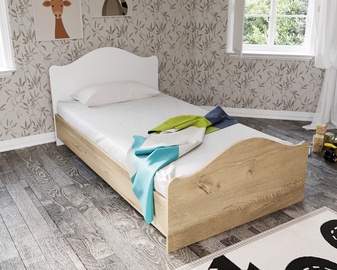 Кровать одноместная Kalune Design Zebra, 90 x 190 cm, белый/дубовый, с решеткой
