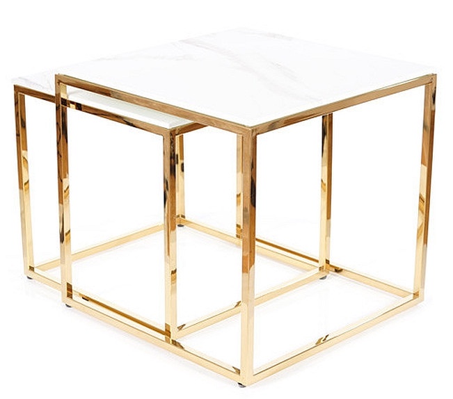 Журнальный столик Gloria With Marble Effect, золотой/белый, 45 см x 45 см x 43 см