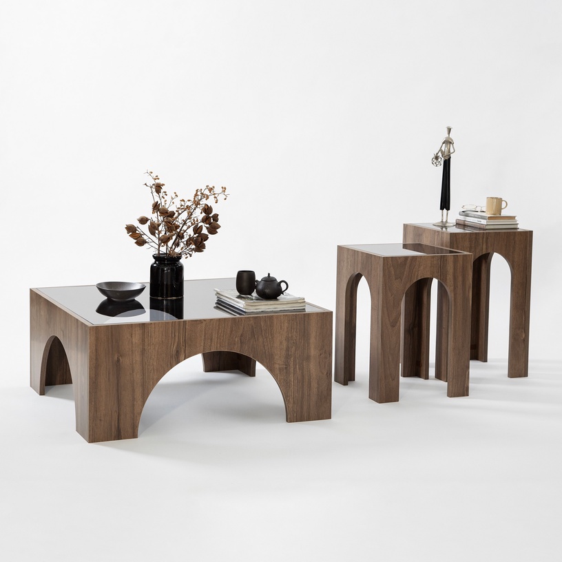 Журнальный столик Kalune Design Seine, ореховый/темно-серый, 50 см x 50 см x 37 см