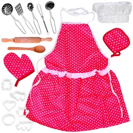 Žaisliniai virtuvės reikmenys, prijuostė su priedais Lean Toys Apron With Accessories ZA4420, rožinė/įvairių spalvų