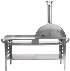 Дровяная печь для пиццы с подставкой и приставным столиком GrillSymbol Pizzo-XL-Set-inox, 180 см x 81 см x 182 см
