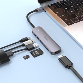 Dokstacija Hoco HB28 USB Type-C, HDMI, pelēka