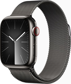 Viedais pulkstenis Apple Watch Series 9 GPS + Cellular, 41mm Graphite Stainless Steel Graphite Milanese Loop, melna