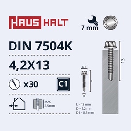 Isekeermestavad kruvid Haushalt DIN 7504K, 4.2 mm x 13 mm, 30 tk