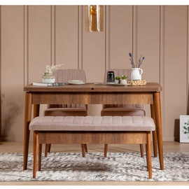 Ēdamistabas komplekts Kalune Design Vina, valrieksts/gaiši rozā