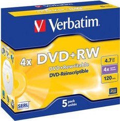 Комплект дисков Verbatim DVD+RW 4.7GB 4x, 4.7 GB, 5шт.