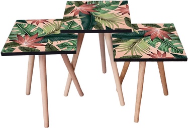 Набор журнальных столиков Kalune Design 3SHP203, красный/зеленый/кремовый, 35 см x 35 см x 52 см