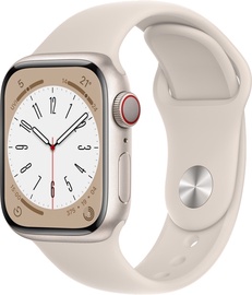 Viedais pulkstenis Apple Watch Series 8 GPS + Cellular 41mm Starlight Aluminium Case with Starlight Sport Band - Regular, bēša