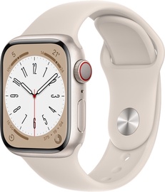 Nutikell Apple Watch Series 8 GPS + Cellular 41mm Starlight Aluminium Case with Starlight Sport Band - Regular, hele pruun