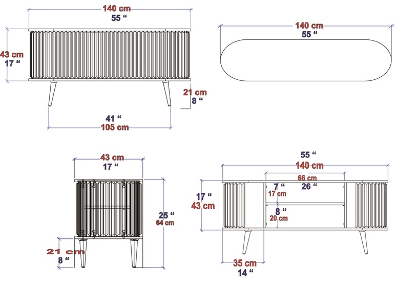 TV-laud Kalune Design Stor, antratsiit/must, 140 cm x 43 cm x 64 cm