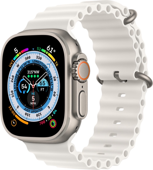Умные часы Apple Watch Ultra GPS + Cellular, 49mm Titanium Case with White Ocean Band, титановый