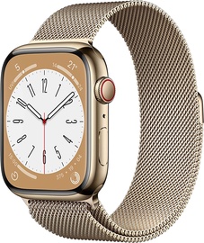 Viedais pulkstenis Apple Watch Series 8 GPS + Cellular 45mm Gold Stainless Steel Case with Gold Milanese Loop, zelta