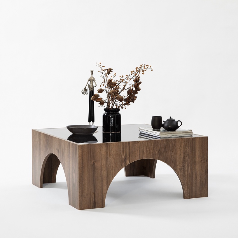 Журнальный столик Kalune Design Seine, ореховый/темно-серый, 50 см x 50 см x 37 см