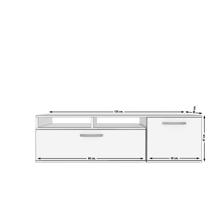 TV-laud Kalune Design Variant, valge/pähklipuu, 135 - 170 cm x 40 cm x 47 cm
