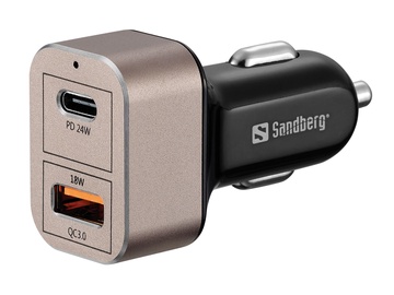 Автомобильное зарядное устройство Sandberg 441-43 Quick Charge 3.0, USB 2.0/USB Type-C, черный/серый, 20 Вт