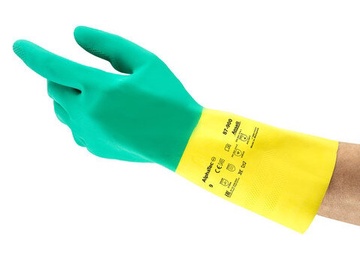 Перчатки резиновые Ansell AlphaTec 87-900, для взрослых, неопрен, желтый/зеленый, 9, 2 шт.