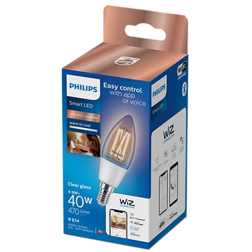 Nutikas pirn Philips Wiz LED, C35, 2000 - 5000 °K, E14, 4.9 W, 470 lm