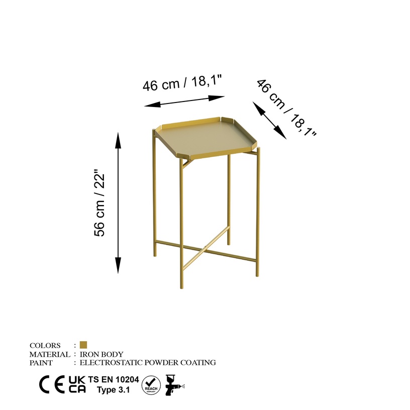 Журнальный столик Kalune Design SHB-008-A, золотой, 46 см x 46 см x 56 см