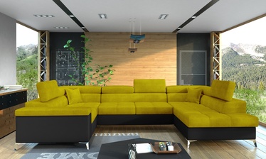 Stūra dīvāns Thiago Omega 68, Soft 11, melna/dzeltena, labais, 350 x 202 cm x 90 cm