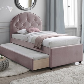 Lova viengulė su ištraukiama papildoma lova Home4you Lara, 90 x 200 cm, rožinė, su čiužiniu, su grotelėmis