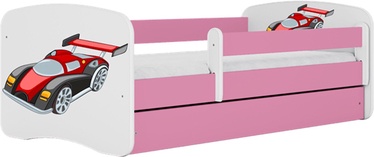 Bērnu gulta vienvietīga Kocot Kids Babydreams Racing Car, balta/rozā, 184 x 90 cm