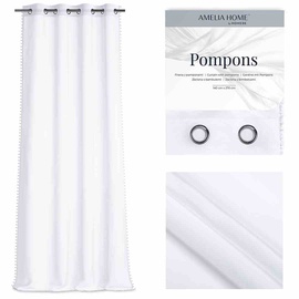 Дневной занавес AmeliaHome Pompons Eyelets, белый, 270 см x 140 см