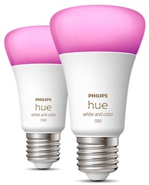 Spuldze Philips Hue LED, A60, daudzkrāsaina, E27, 9 W, 806 - 1100 lm, 2 gab.