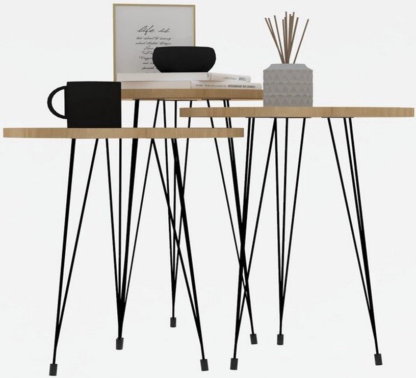 Журнальный столик Kalune Design Lucky, черный/дубовый, 380 мм x 380 мм x 550 мм