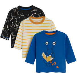 Marškinėliai ilgomis rankovėmis, berniukams/kūdikiams Cool Club Play & Learn CCB2700375-00, mėlyna/juoda/geltona, 74 cm, 3 vnt.