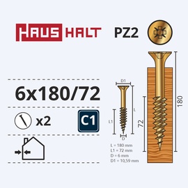 Puidukruvi Haushalt PZ3, ZN, 6 x 180 mm/72 mm, kollane, 2 tk