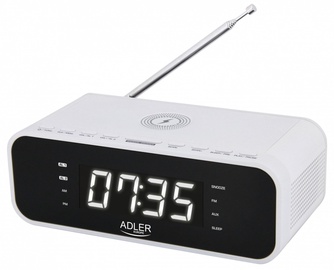 Modinātājs Adler Alarm Clock With Wireless Charger, balta, plastmasa