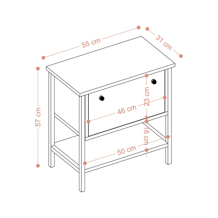 Журнальные столики Kalune Design Melany, белый/черный, 31 см x 55 см x 57 см