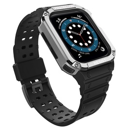 Siksna Hurtel Protect Strap Band With Case Apple Watch 41/40/38mm, sudraba/melna