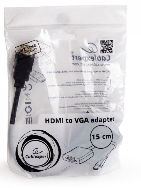 Адаптер Gembird HDMI to VGA HDMI Male, VGA Female, 0.15 м, черный