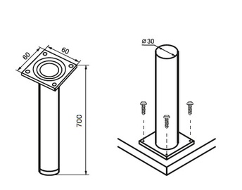 Mööblijalad Vagner SDH FT-511, 30 mm x 30 mm x 700 mm