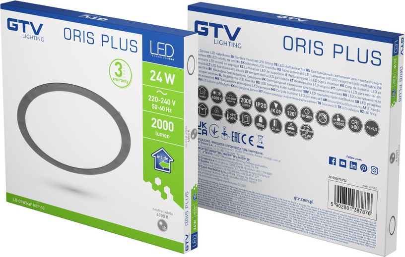 Lampa padziļinājums GTV Oris, 24W, 4000°K, LED, melna