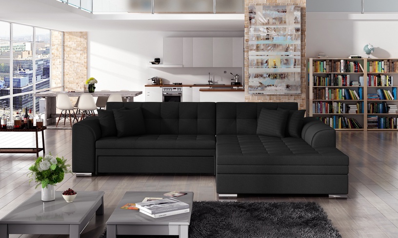 Stūra dīvāns Sorento Sawana 14, melna, labais, 295 x 195 cm x 80 cm