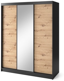 Гардероб Esville III, черный/дубовый, 180 см x 220 см x 60 см, с зеркалом
