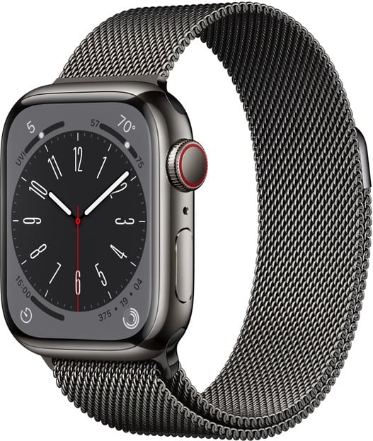 Išmanusis laikrodis Apple Watch Series 8 GPS + Cellular 41mm Graphite  Stainless Steel Case with Graphite Milanese Loop, grafito - Senukai.lt