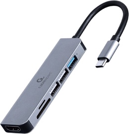 Adapteris Gembird USB-C - HDMI/SD/MicroSD/3xUSB USB-C male, HDMI/SD/MicroSD/3xUSB female, 0.12 m, pelēka