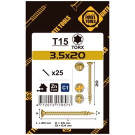 Puidukruvi Forte Tools, 3.5 x 20 mm, kollane, 25 tk