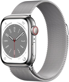 Nutikell Apple Watch Series 8 GPS + Cellular 41mm Silver Stainless Steel Case with Silver Milanese Loop, hõbe