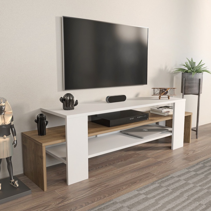 TV-laud Kalune Design Lenora, valge/pähklipuu, 35 cm x 150 cm x 45 cm
